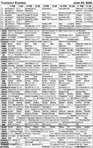 Thursday evening TV